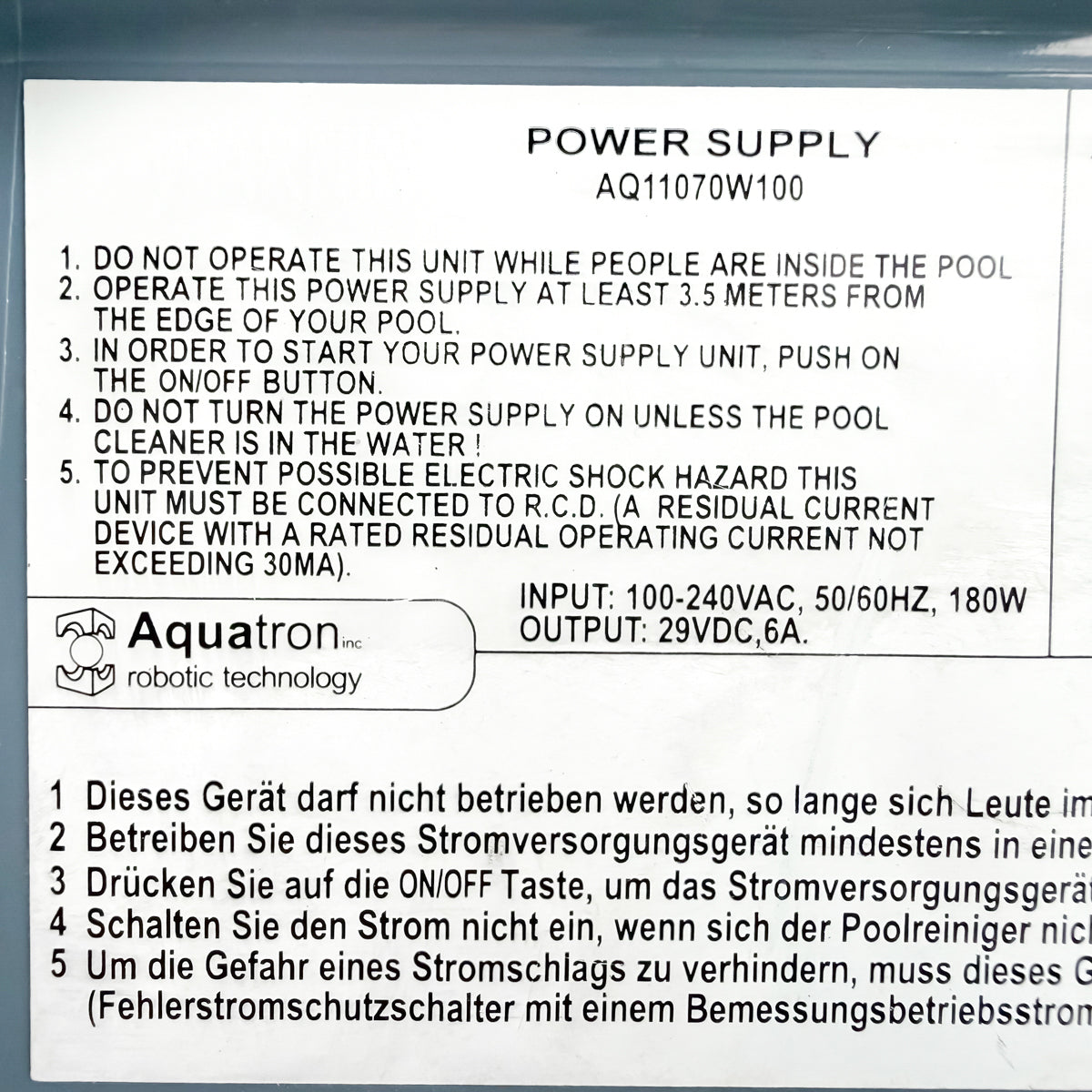 Strömförsörjning Robot Pool Aquabot / Aquatron AQ11071W100 - Begagnad (12 månaders garanti)