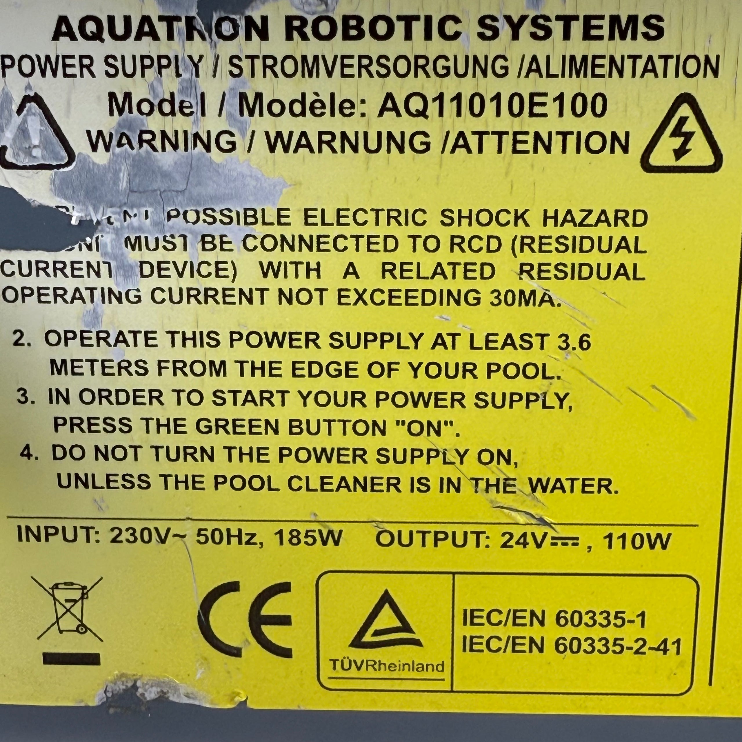 Netzteil Poolroboter Aquabot / Aquatron AQ11010E100 - Gebraucht (12 Monate Garantie)