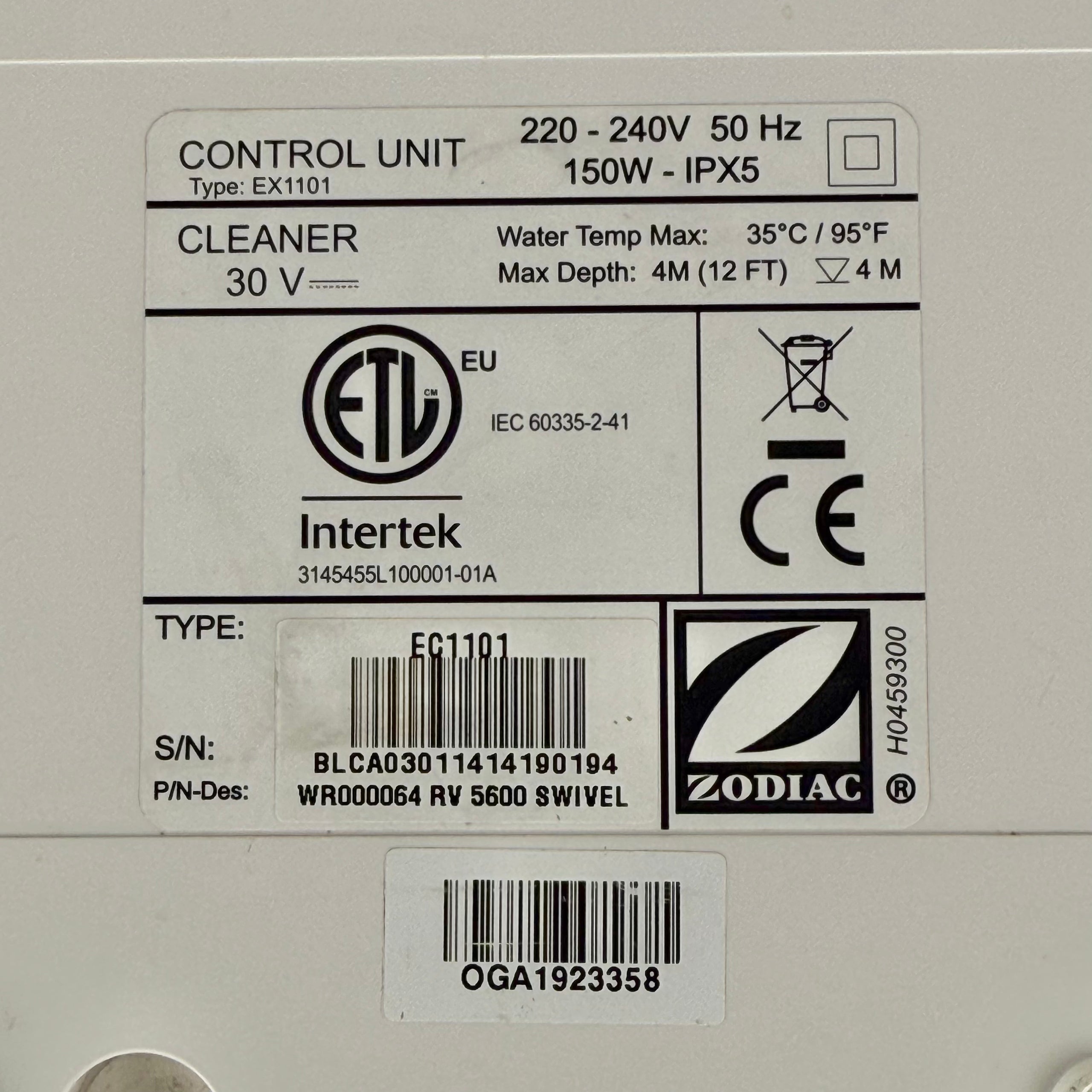 Alimentatore Robot Piscina Zodiac Vortex / RV - R0713400 - EC1101 - Usato (Garanzia 12 mesi)